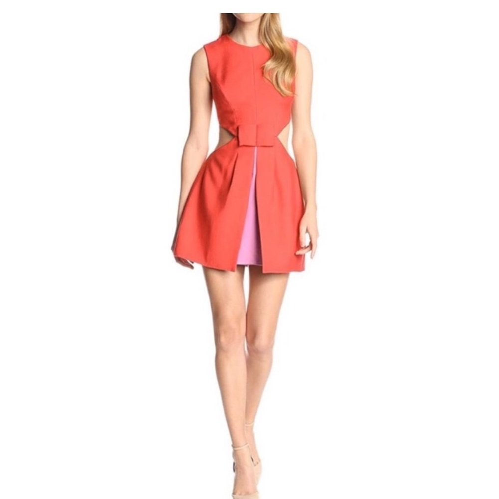 BCBG Katheryne Cherry Red and Lilac Dress with Side Cut Outs NWT